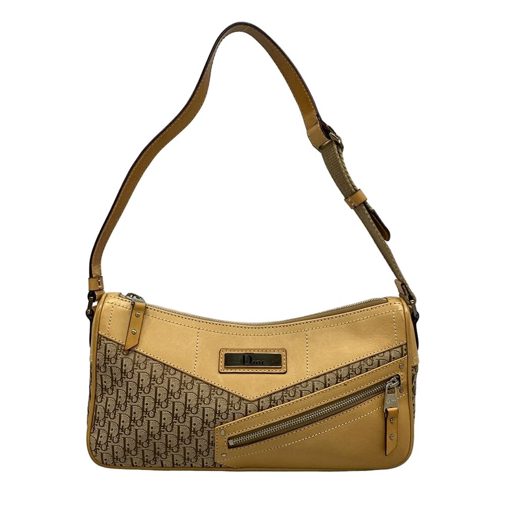 Christian Dior Trotter/Street Chic Shoulder Bag Brown Beige Leather Jacquard